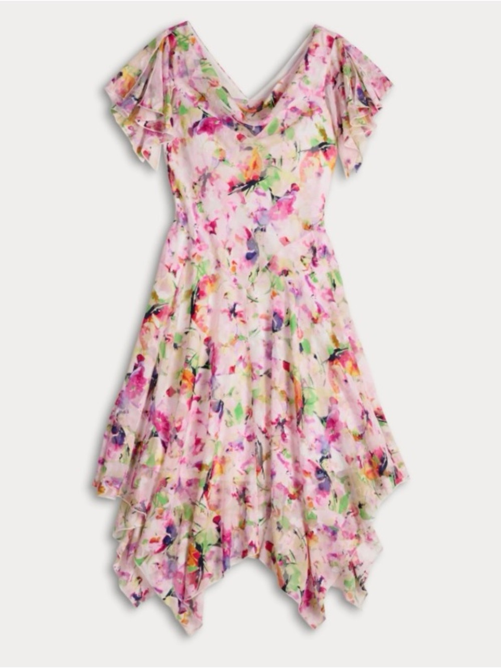 Floral Clip-Dot Cowlneck Asymmetric Dress 6 NEW Fairy Grunge Romantic Flowy